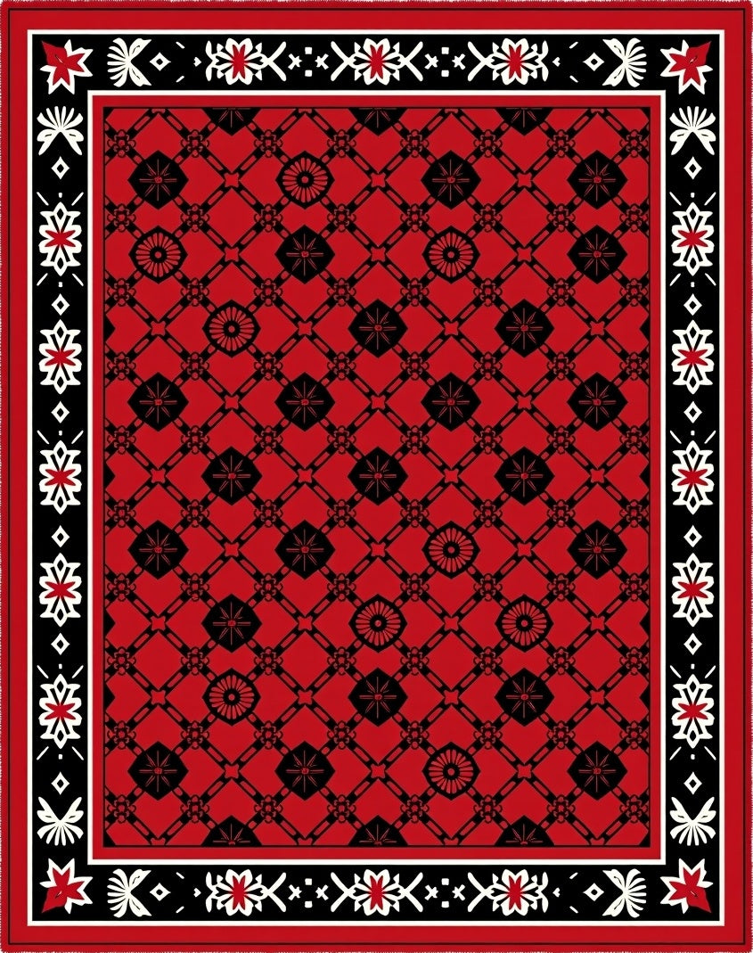 Bold Red Black Floral Medallion Rug