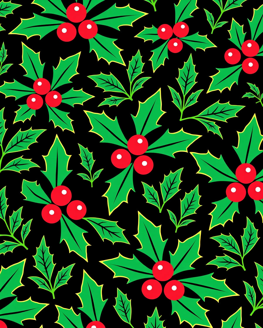 Festive Green Holly Berry Holiday Rug