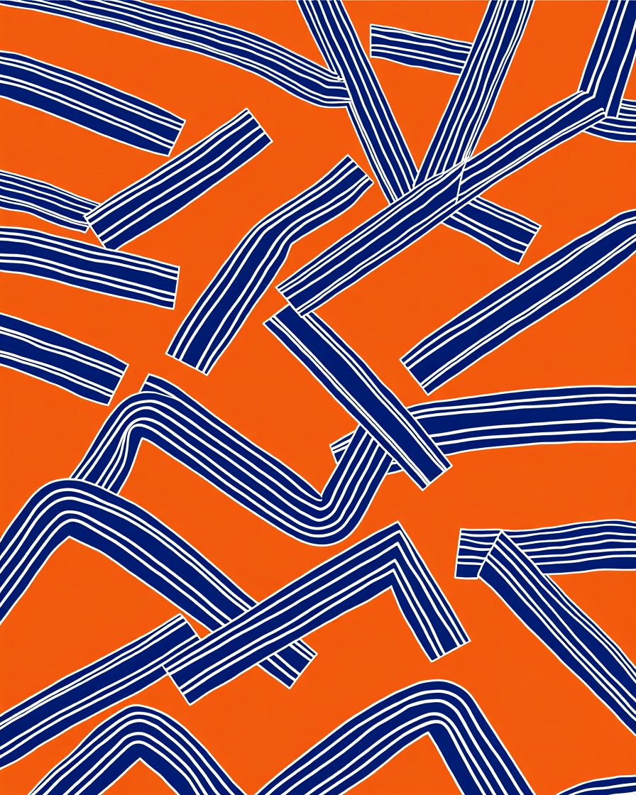 Striped Orange Blue Intersecting Lines Rug