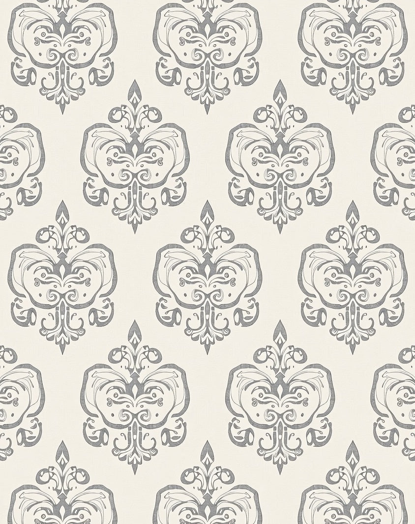 Vintage Gray Damask Scroll Rug