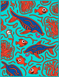 Aqua Blue Whimsical Coral Fish Rug