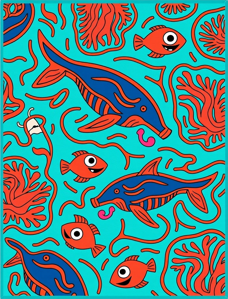Aqua Blue Whimsical Coral Fish Rug