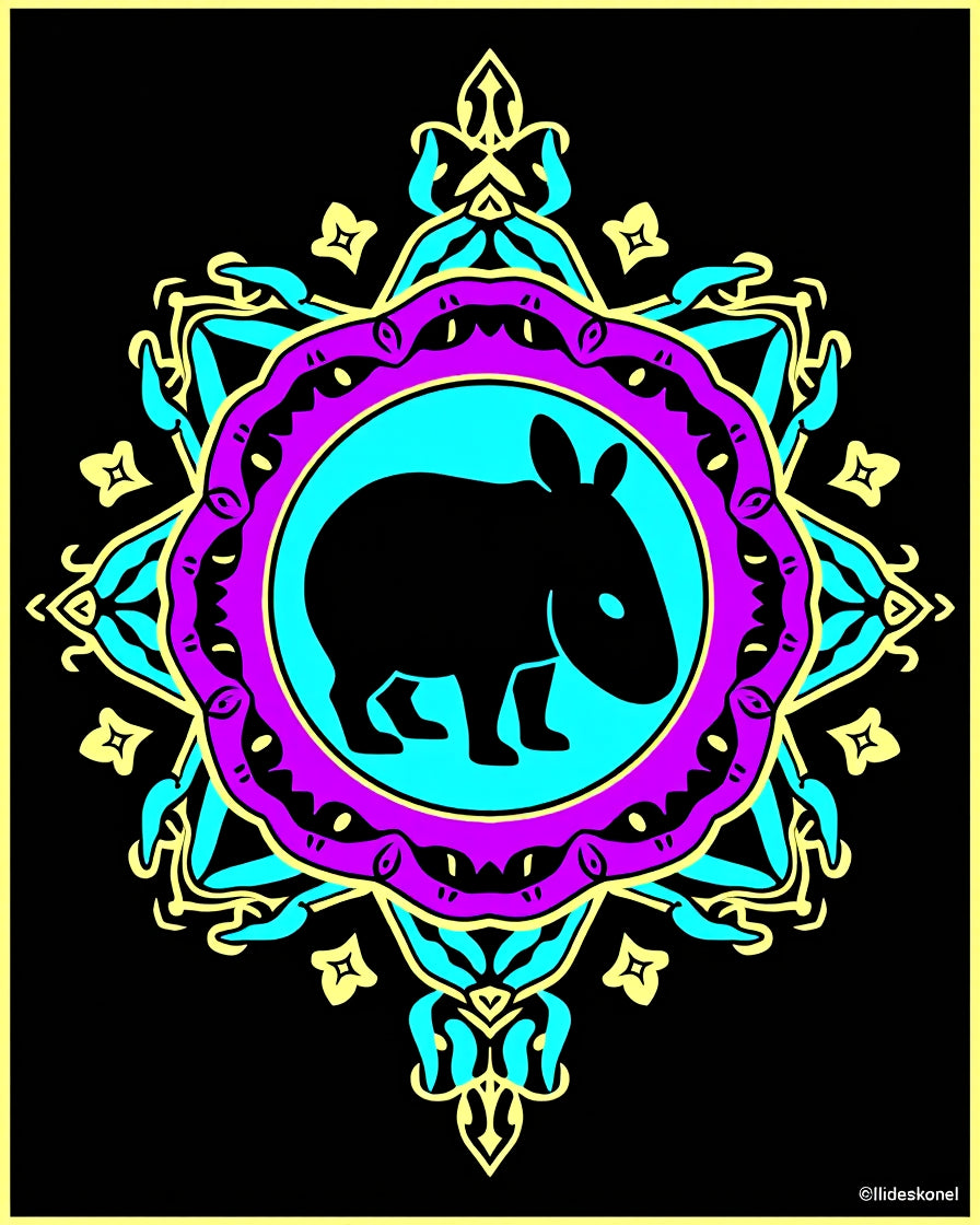 Vibrant Teal Purple Tapir Mandala Rug