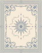 Antique Navy Sunburst Scroll Border Rug