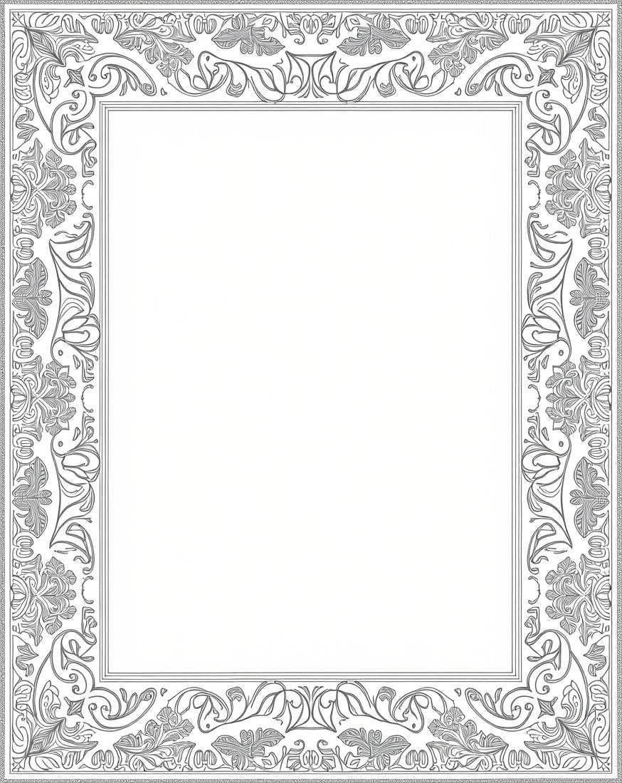 Ornate Leaf and Scroll Border Design Rug