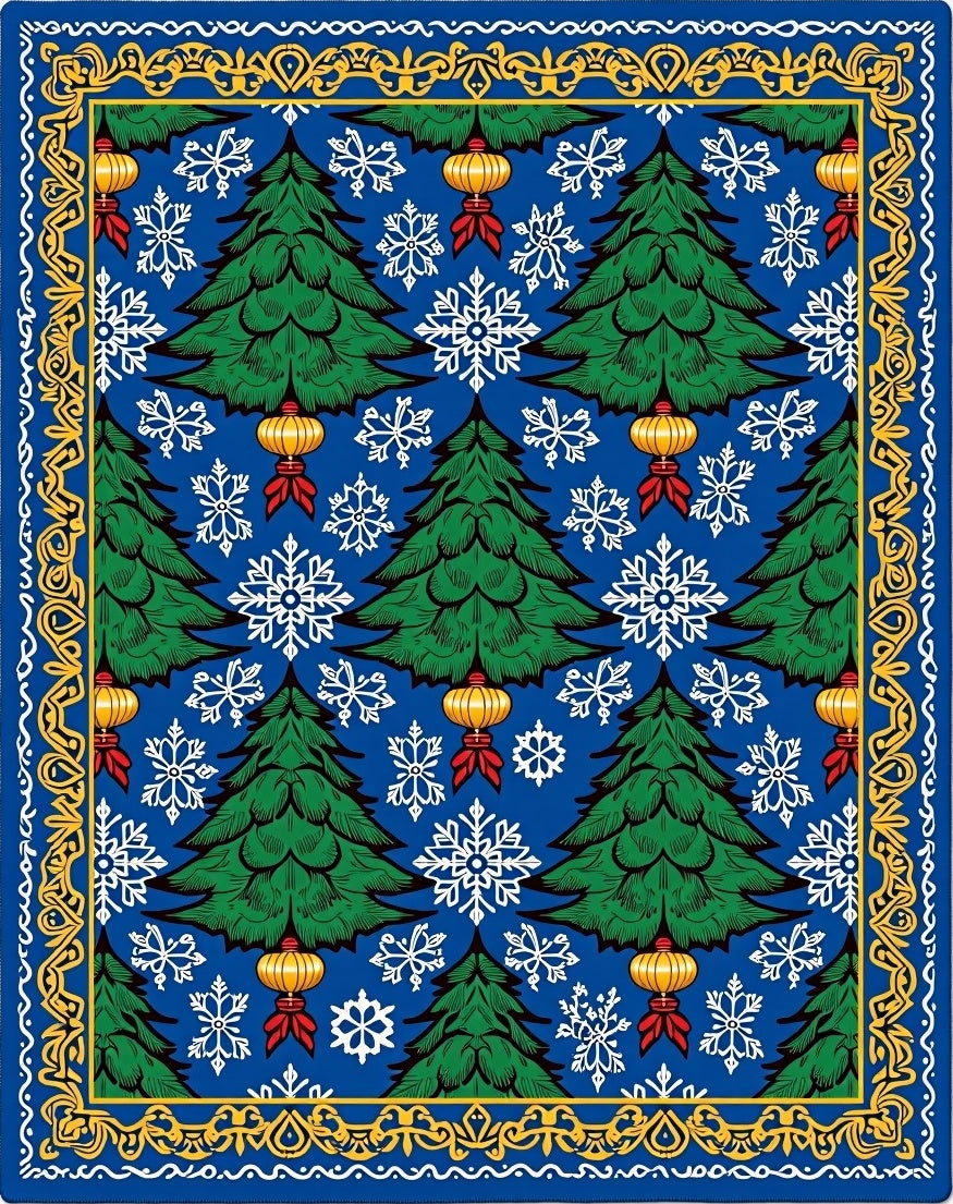 Green Tree Snowflake Lantern Border Rug