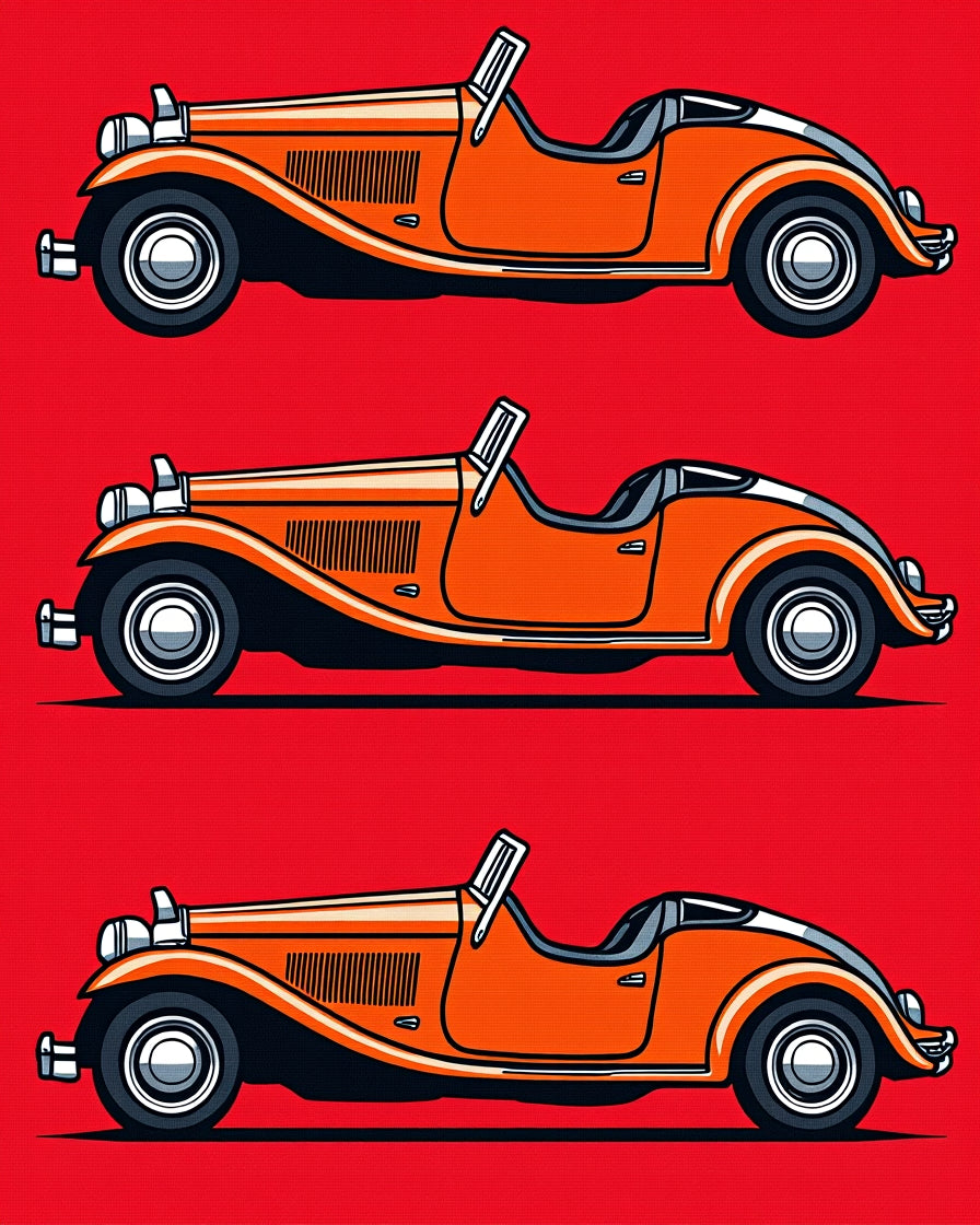Orange Vintage Roadster Trio Rug