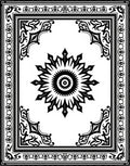 Black and White Stylized Sun Medallion Border Rug