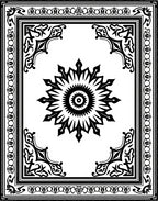 Black and White Stylized Sun Medallion Border Rug