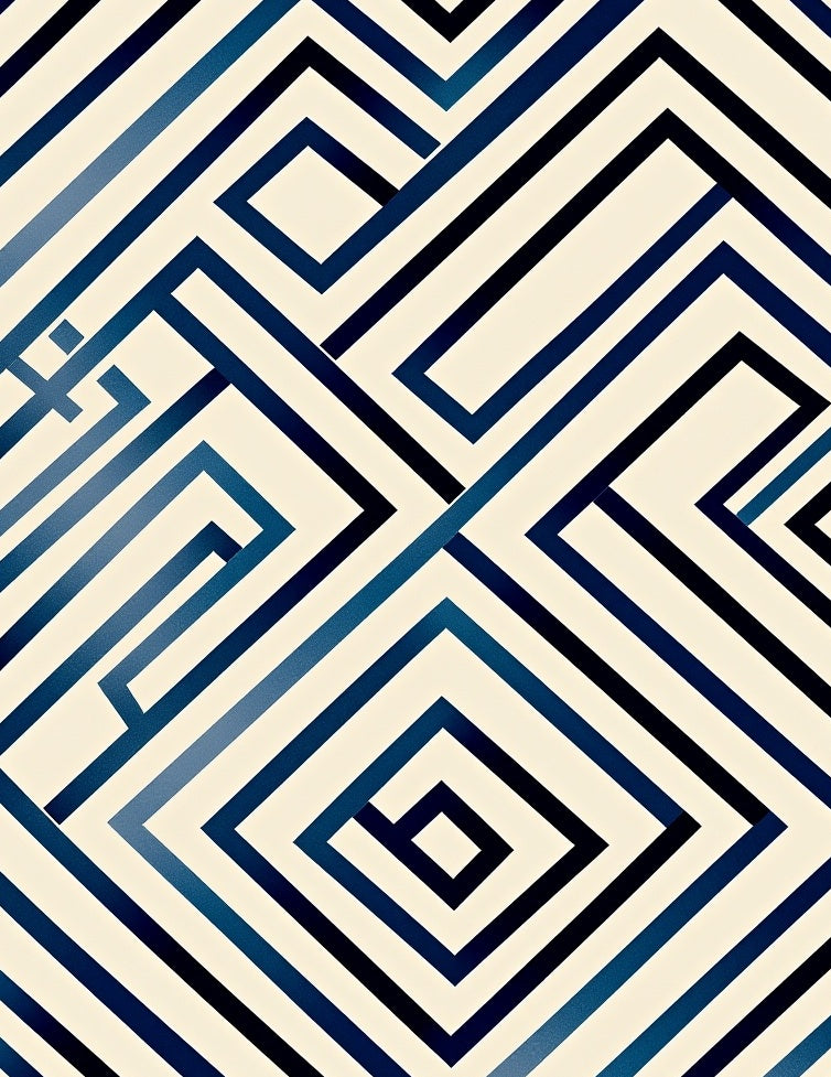 Deep Blue Geometric Maze Lines Rug