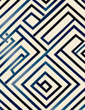 Deep Blue Geometric Maze Lines Rug