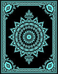 Aqua Black Intricate Medallion Frame Rug