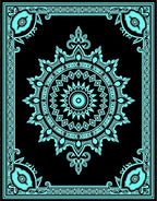 Aqua Black Intricate Medallion Frame Rug