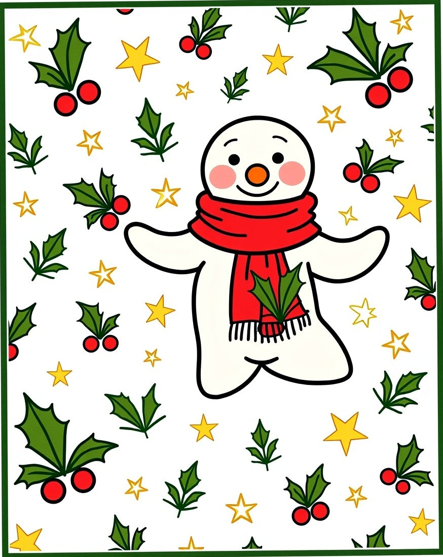 Merry Snowman Holly Star Scene Rug