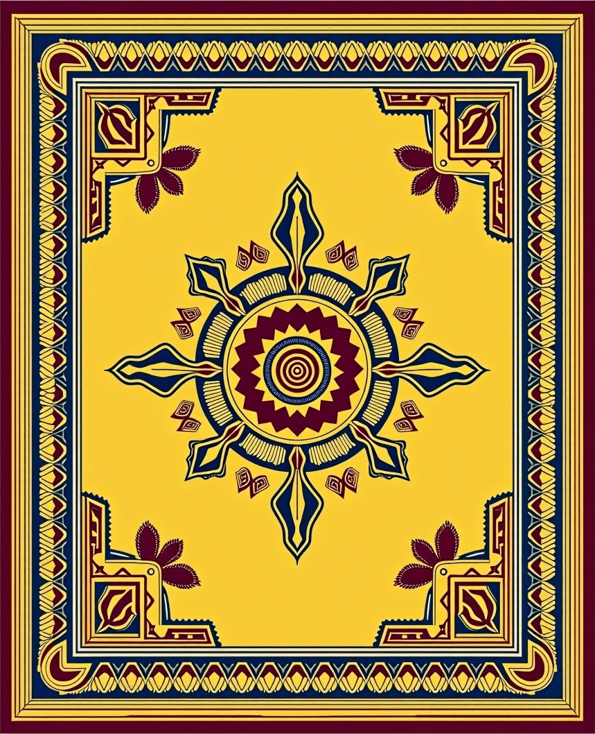 Vibrant Yellow Plum Geometric Medallion Rug