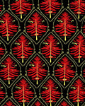 Crimson Red Feathered Fern Black Rug