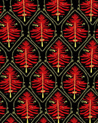 Crimson Red Feathered Fern Black Rug