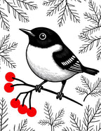 Black White Bird Red Berries Branches Rug