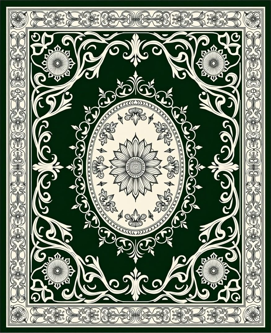 Deep Green Floral Oval Medallion Rug