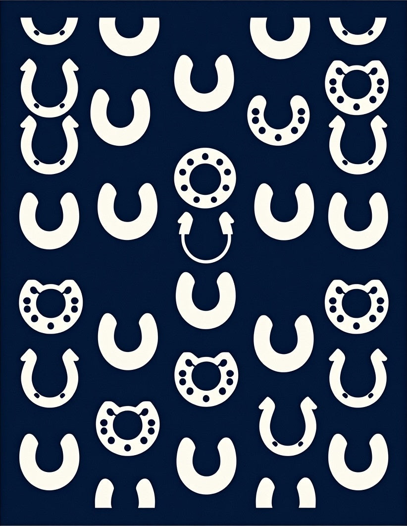 Cream Horseshoe Folk Art Navy Rug