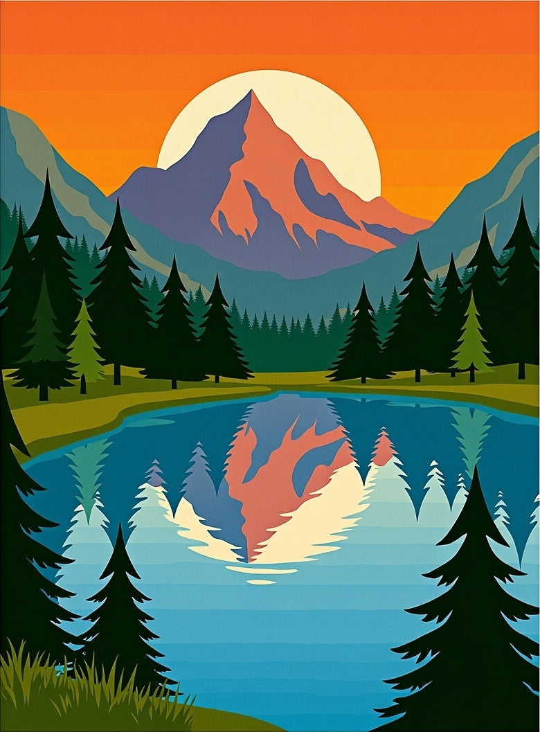 Serene Mountain Lake Sunset Reflection Rug
