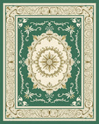 Ornate Emerald Medallion Scroll Rug
