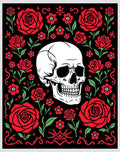 Black Red Rose Skull Garden Rug