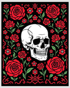 Black Red Rose Skull Garden Rug