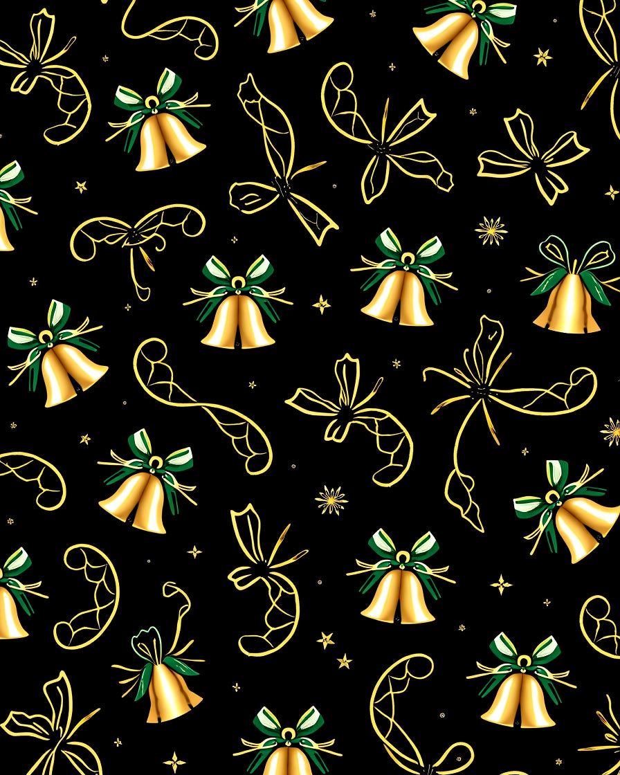 Golden Bells Green Ribbons Festive Occasion Rug