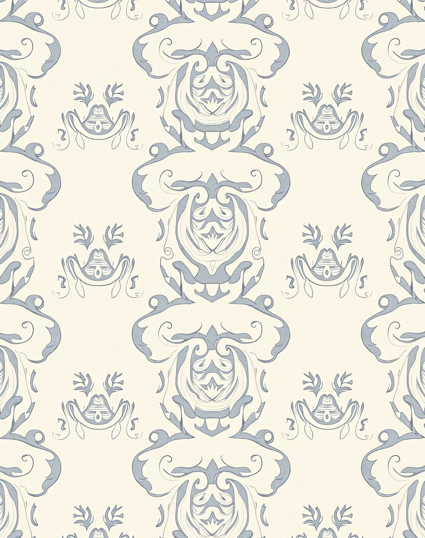 Light Blue Damask Scroll Ornament Rug