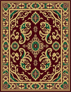 Crimson Gold Green Ornate Floral Rug