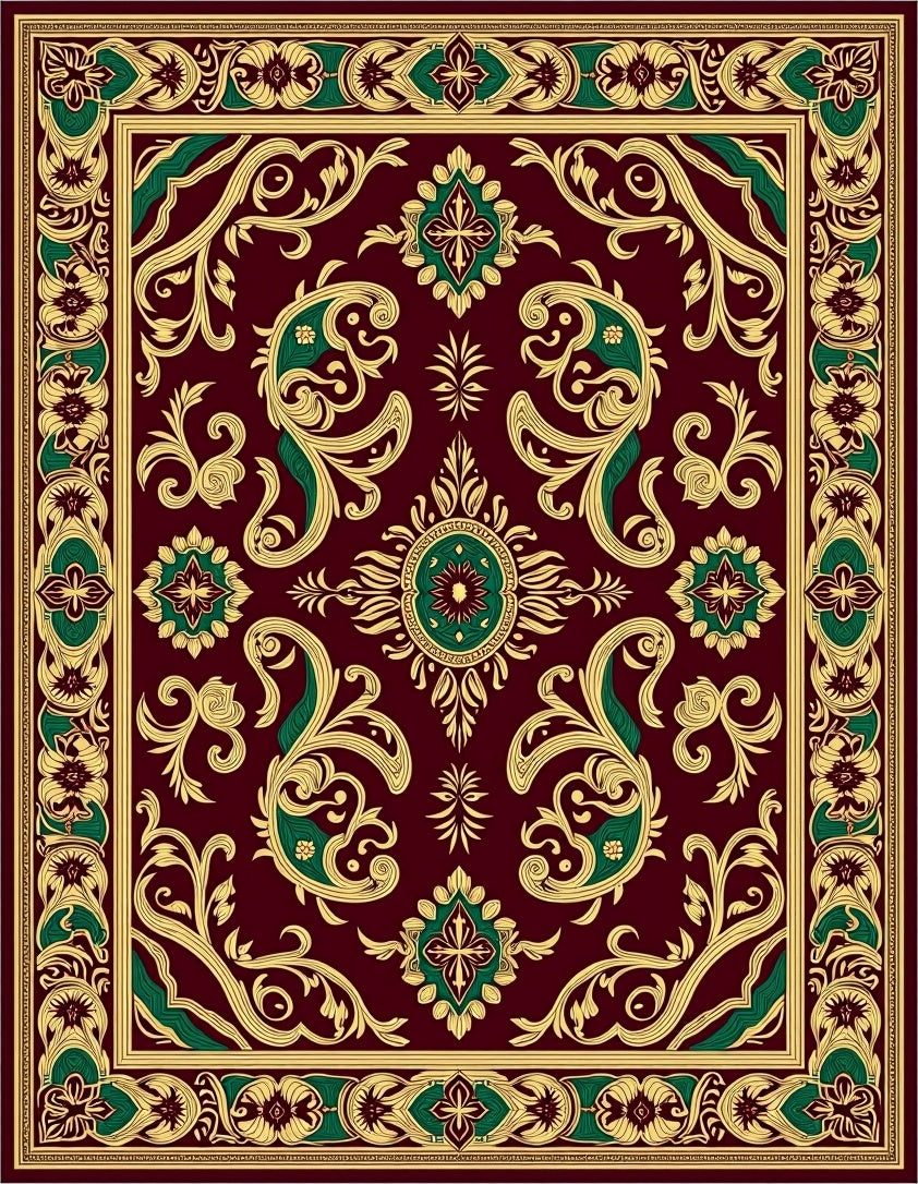 Crimson Gold Green Ornate Floral Rug