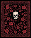 Gothic Skull Red Rose Floral Border Rug
