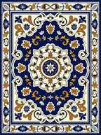 Navy Golden Floral Medallion Rug