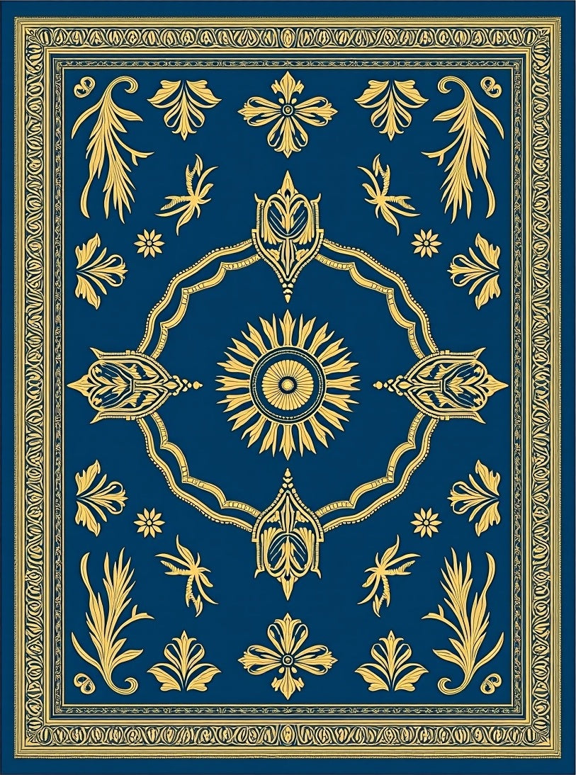 Royal Blue Golden Sunburst Garden Rug