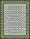 Ornate Green Golden Interlocking Lattice Rug