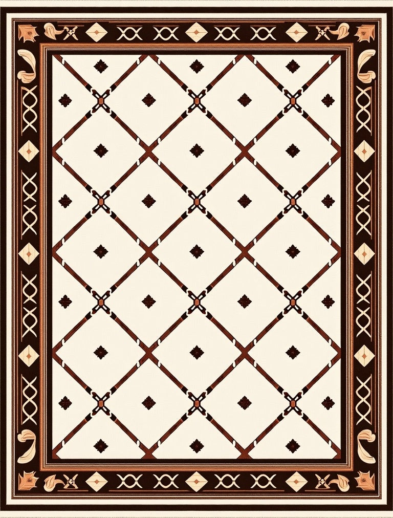 Ornate Cream Lattice Diamond Rug