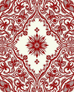 Crimson Floral Scrollwork Ornament Rug