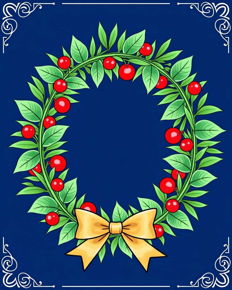 Festive Green Leaf Red Berry Wreath Rug