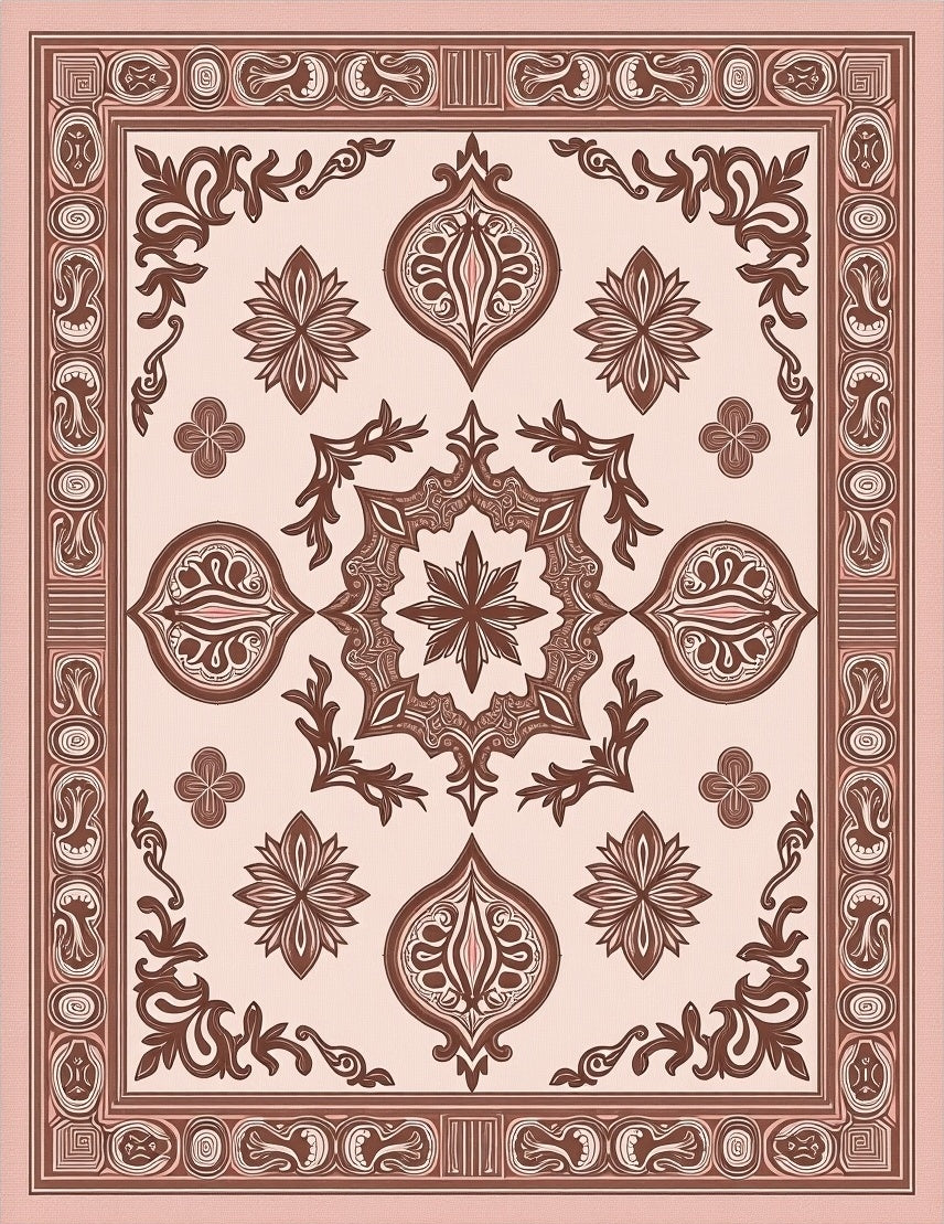 Terracotta Brown Vintage Medallion Border Rug