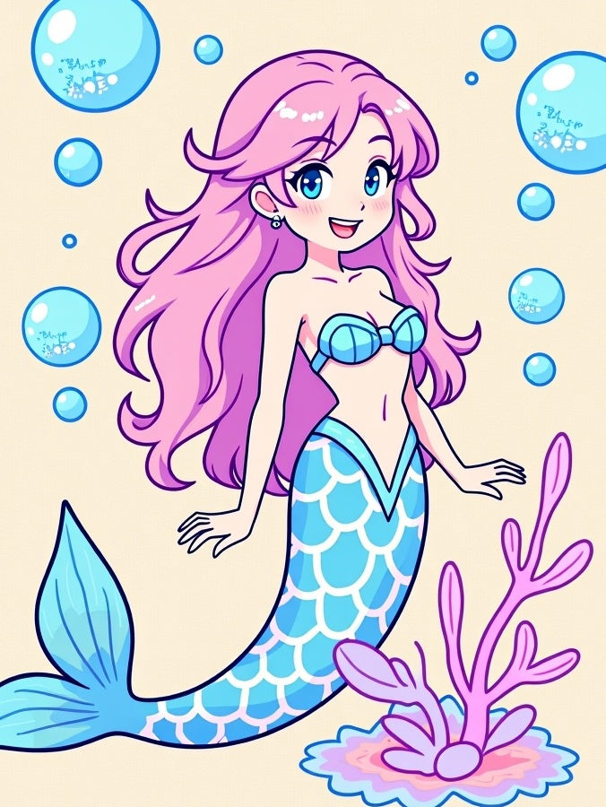 Pink haired mermaid with blue tail Rug