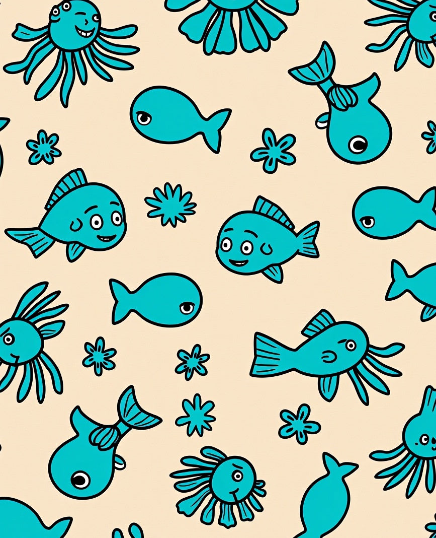 Whimsical Turquoise Ocean Critters Rug