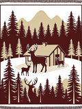 Woodland Cabin Deer Forest Scene Rug