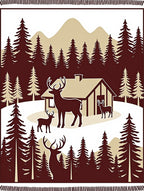 Woodland Cabin Deer Forest Scene Rug