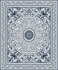 Deep Blue Floral Medallion Swirl Rug
