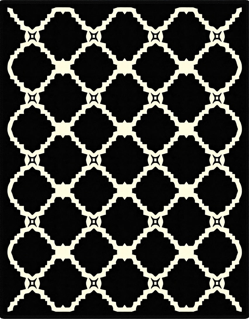 Black Cream Lattice Trellis Rug