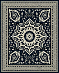 Dark Blue Cream Floral Medallion Border Rug