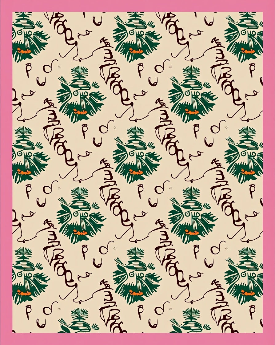 Green Tribal Face Cream Abstract Rug