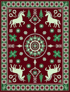 Burgundy Unicorn Emerald Forest Medallion Rug