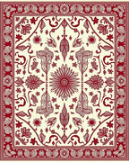 Crimson Floral Swirl Border Rug